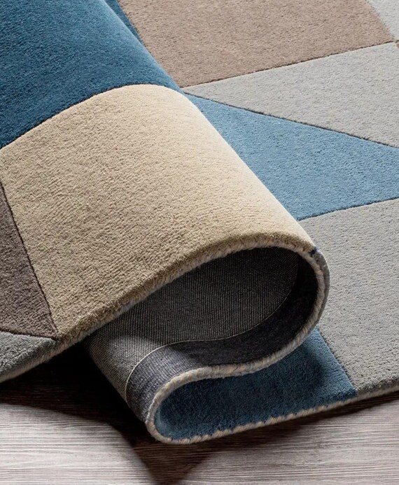 Hand Tufted Geometric Patchwork Rug Wool Cotton Modern Area Rug minimalist rug 8x10 9x12 custom mid century rug