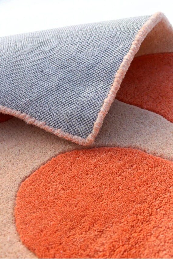 Hand Tufted Abstract Orange and Beige Rug Modern Area Rug
