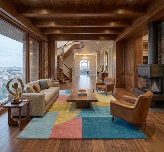 Hand Tufted Wool Geometric Area Rug Modern Color Block Carpet