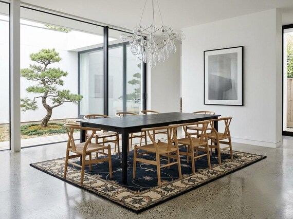 Handmade Black Floral Wool Area Rug - Traditional Oriental Accent Carpet for Living Room & Home Office