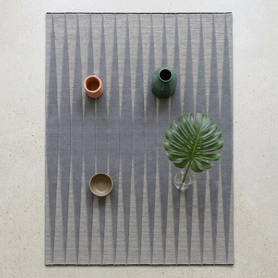 Hand Tufted Modern Gray Area Rug, Geometric Striped Living Room Rug, Contemporary Neutral Carpet, Minimalist Large Area Rug, Home Decor