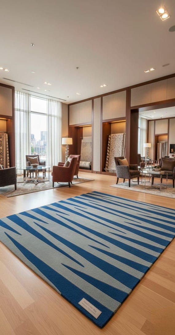 Wool Tufted Minimalist Area Rug, Modern Geometric Blue Carpet, Luxury Handmade Wool Floor Rug for Living Room Contemporary Home Decor