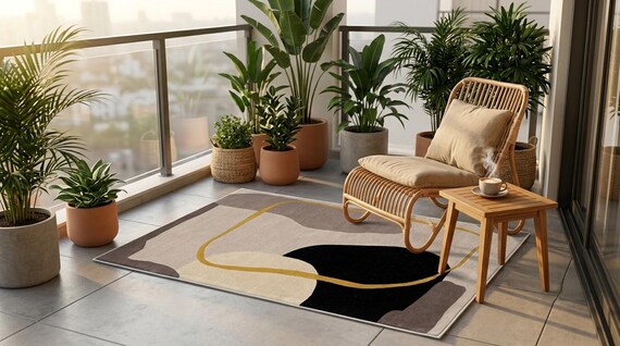 Modern Abstract Wool Area Rug, Black Cream Taupe Gold Rug, Hand Tufted Contemporary Carpet, Luxury Living Room Bedroom Decor