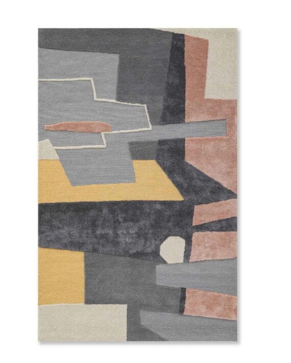 Abstract Wool Area Rug Geometric Modern Color Block Floor Decor