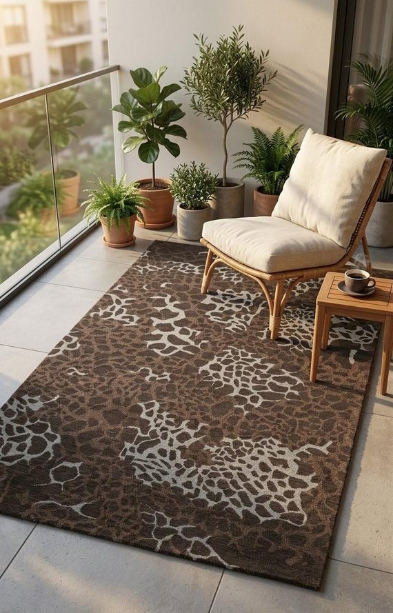 New Zealand Wool Abstract Area Rug, Brown Beige Organic Pattern Modern Floor Decor