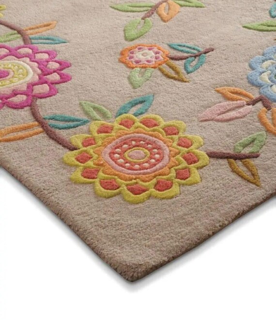 Hand Tufted Floral Area Rug Colorful Boho Living Room Floor Decor