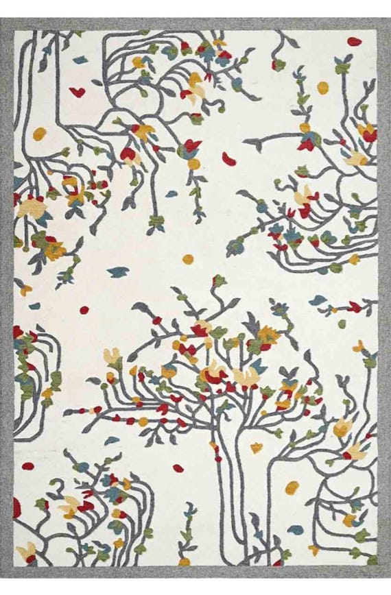 Hand Tufted Wool Area Rug Botanical Tree Design
