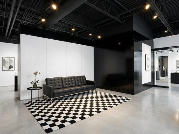 Modern Black and White Checkerboards Wool Rug | Hand-Tufted Area Rug