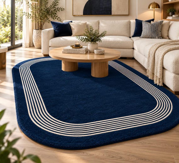 Hand Tufted Modern Abstract Area Rug, Organic Shaped Terracotta Brown Mustard Cream Statement Floor Rug