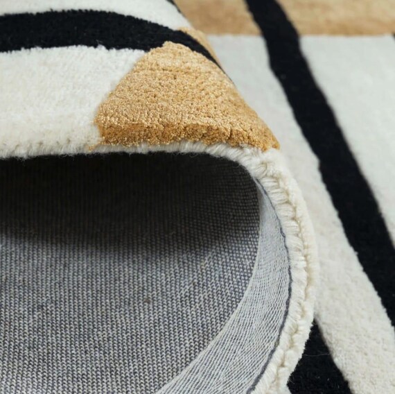 Hand Tufted Abstract Stripe Rug Wool Cotton Modern Neutral Area Rug