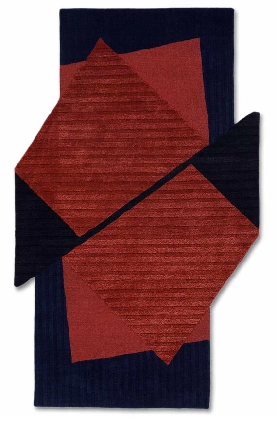 Hand Tufted Geometric Red Wool Rug Modern Area Decor
