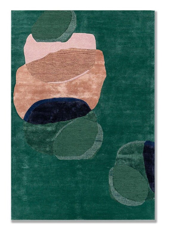 Modern Abstract Green Area Rug Hand Tufted Geometric Carpet