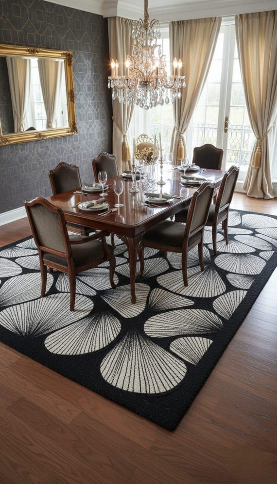 Modern Ginkgo Leaf Area Modern Floor Carpet - Large Botanical Fan Pattern Rug for Living Room, Bedroom, & Patio