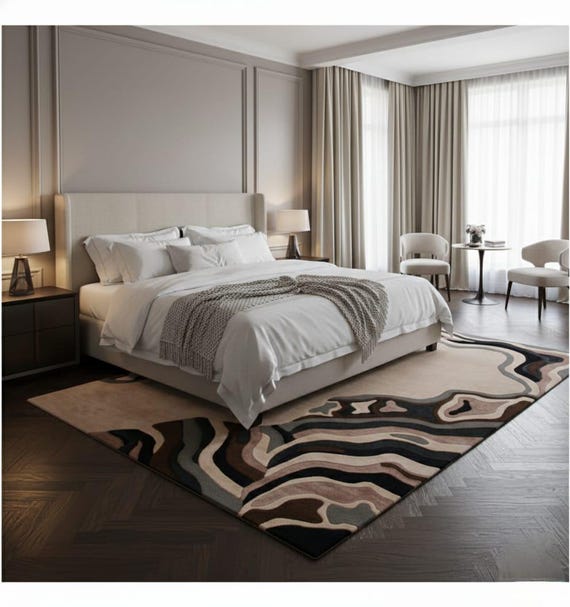 Hand Tufted Wool Area Rug Modern Abstract Earth Tone Carpet Contemporary Organic Design Living Room Bedroom Statement Floor Decor