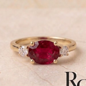 Ruby Engagement Ring Oval Ruby Promise Ring Diamond Accent Ring Bridal Jewelry July Birthstone Anniversary Gift