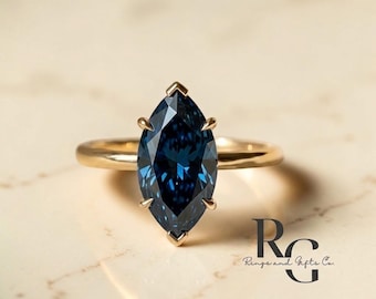 Anillo de zafiro azul talla marquesa, anillo de zafiro talla marquesa, anillo de compromiso de zafiro, anillo con piedra de nacimiento de septiembre, delicado anillo de piedra preciosa azul para ella