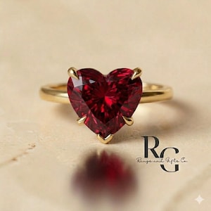 Ruby Heart Ring for Women, Dainty Red Gemstone Promise Ring, July Birthstone Jewelry Gift for Her, Romantic Anniversary Present vintage ring