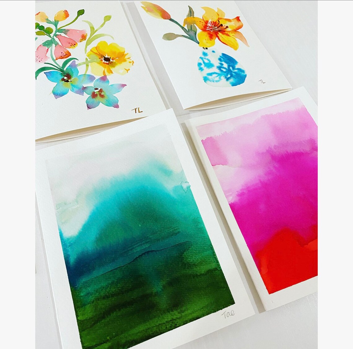 Watercolor Hand painted cards set of 5 Etsy