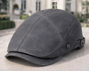 Gorra plana de cuero genuino para hombres y mujeres, sombrero de conducción de cuero ajustable