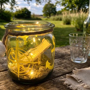 Nautical glass lantern "Anchorage" | LED string lights | Beach decor with sand & shells | North Sea gift | Summer decor