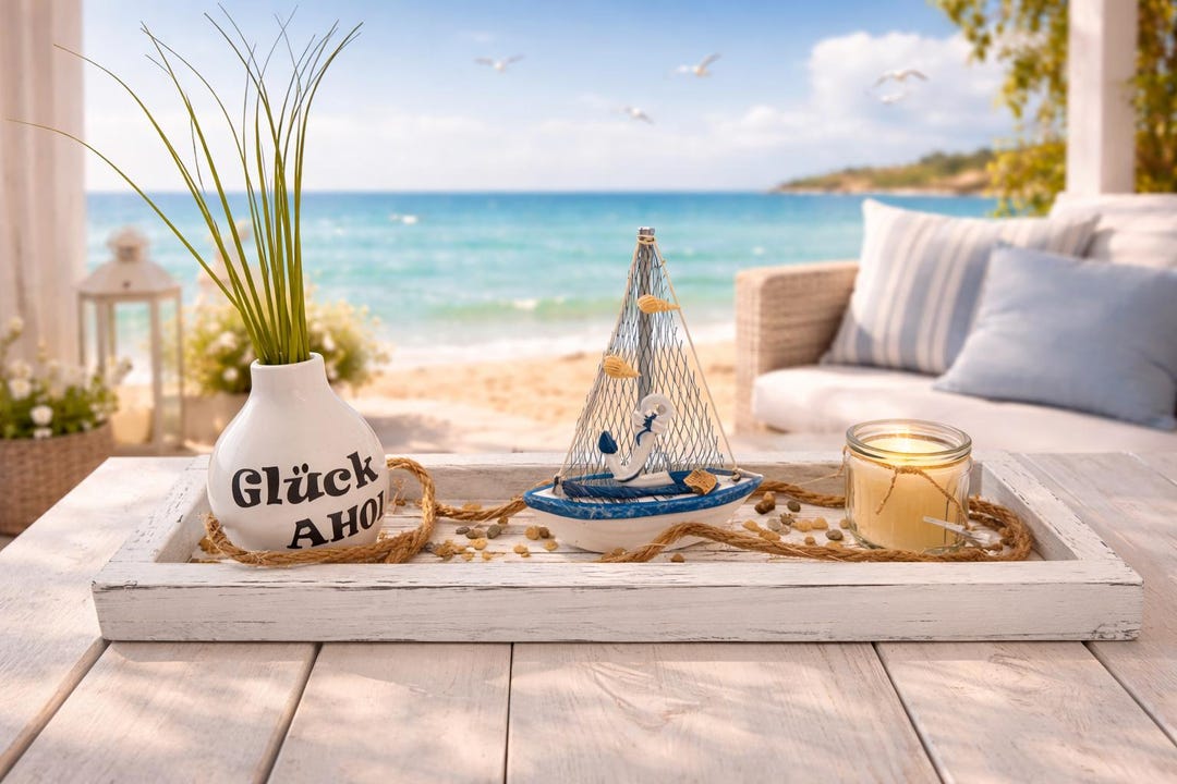 Good Luck Ahoy! – Stylish Maritime Decorative Tray With Vase, Wooden ...