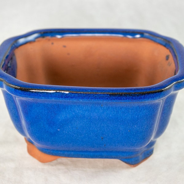 Free Shipping Rectangular Shohin Bonsai Pot, Cacuts & Succulent Planter 6.25"x 5.25"x 3" - Blue Stain