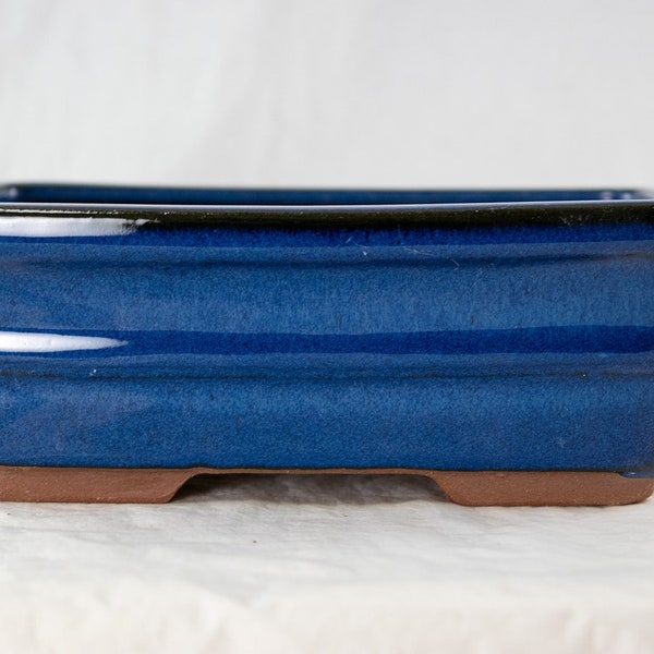 Free Shipping Rectangular Glazed Bonsai Pot, Cactus & Succulent Planter with Mesh - Blue Stain 8"/10"