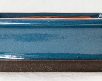 Free Shipping Rectangular Bonsai Pot, Cactus & Succulent Planter + Tray + Mesh 10"x 8"x 3" - Washed Blue Stain Glazed