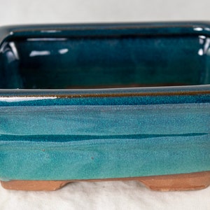 Yubonzai 6" Rectangular Glazed Teal Green Cactus & Succulent, Bonsai Pot - Pot/Combo/Kit