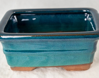 Yubonzai 6" Rectangular Glazed Teal Green Cactus & Succulent, Bonsai Pot - Pot/Combo/Kit