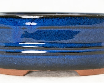 Free Shipping Oval Bonsai Pot, Cactus & Succulent Planter 8.25"x 6.25"x 3" - Dark Blue Stain Glazed