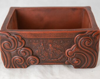 Free Shipping Vintage Rectangular Yixing Zisha Bonsai Pot, Cactus & Succulent Planter + Mesh - 6"x 4.5"x 2.5"