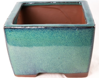 Free Shipping Square Handmade Green Glazed Cactus & Succulent Planter, Bonsai Pot 6"x 6"x 4" + Mesh