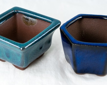 Free Shipping 2 Mix Mini Pots for Mame Shohin Bonsai, Cactus and Succulent & Accent Plants with Mesh