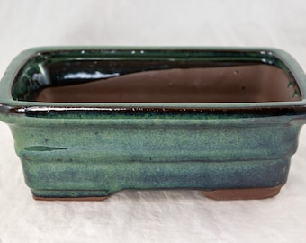 Yubonzai Rectangular Green Glazed Bonsai Pot, Cactus & Succulent Planter 8"x 6"x 2.75" - Pot/Combo