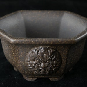 Yubonzai Vintage Hexagon Zisha Shohin Bonsai Pot, Cactus & Succulent Planter, Assent Plant Vase + Mesh 4.5&quot;x 4.5&quot;x 2.25&quot;
