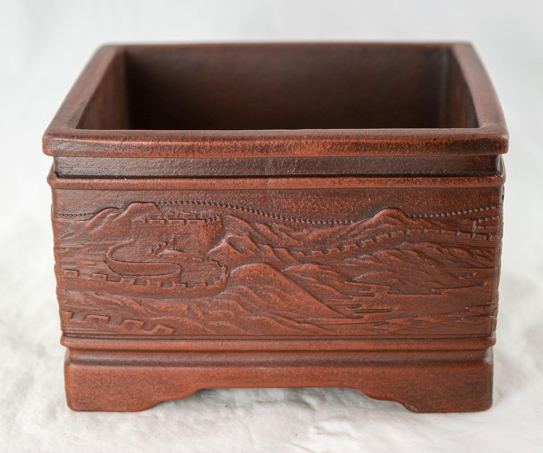 Yubonzai Vintage Square Yixing Zisha Bonsai Pot, Cactus