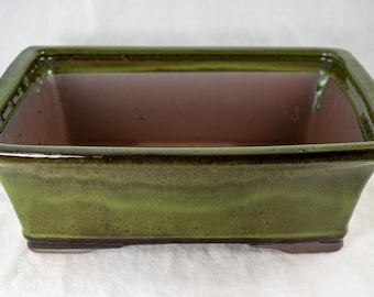 Yubonzai Rectangular Moss Green Bonsai Pot, Cactus & Succulent Planter with Mesh 12"x 9.25"x 4" - Pot/Set