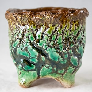 Yubonzai Square Handmade Cactus & Succulent Planter, Bonsai Pot, Accent Plants Vase - 4"x 4"x 3.5" + Mesh
