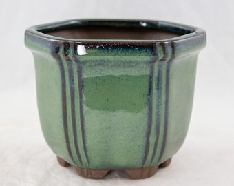 Yubonzai Semi-Cascade, Hexagon Dark Green Shohin Bonsai Pot, Cactus &  Succulent Planter + Mesh - 4.25&quot;x 4.25&quot;x 3.25&quot;