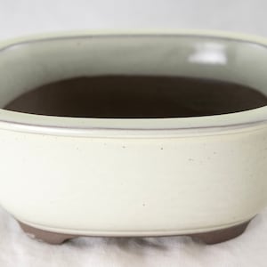 Yubonzai Japanese Yokkaichi Beige Oval Glazed Bonsai Pot, Cactus & Succulent Planter + Mesh 5.25&quot; to 8.25&quot;