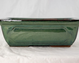 Yubonzai Rectangular Green Glazed Bonsai Pot, Cactus & Succulent Planter 8"x 5.75"x 2.5" - Pot/Combo