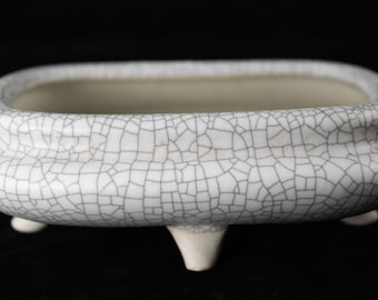 Yubonzai Fine Rectangular Keishi, Shito, Mame Bonsai Pot, Cactus & Succulent Planter with Mesh 5"x 4"x 1.5" - Greem/White