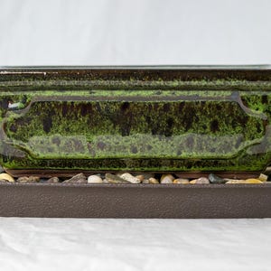 Yubonzai Rectangular Moss Green Glazed Bonsai Pot, Cactus & Succulent Planter 8"x 5.75"x 2.5" - Pot/Combo Combo