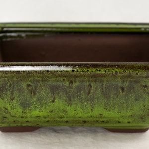 Yubonzai 6&quot; Rectangular Moss Green Glazed Shohin Bonsai Pot, Cactus & Succulent Planter + Mesh/Combo/Kit