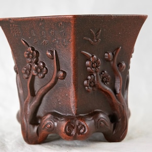 Yubonzai Vintage Hexagon Zisha Shohin Bonsai Pot, Cactus & Succulent Planter, Assent Plant Vase + Mesh 4.25"x 4.25"x 3.75"