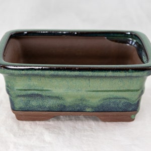 Yubonzai Rectangular Glazed Shohin Bonsai Pot, Cactus & Succulent Planter 6&quot;x 4.5&quot;x 2.5&quot; with Mesh - Blue/Green Stain