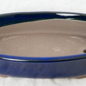 Yubonzai Japanese Yokkaichi Royal Blue Oval Glazed Bonsai Pot, Cactus & Succulent Planter + Mesh 9.75&quot; - 12.25&quot;
