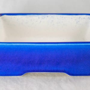 Yubonzai Fine Rectangular Blue Glazed Shohin Bonsai Pot, Cactus & Succulent Planter + Mesh - 6"x 4.5"x 2"