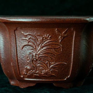 Yubonzai Vintage Square Yixing Zisha Bonsai Pot, Cactus & Succulent, Orchid Planter + Mesh - 6.25"x 6.25"x 3.5"